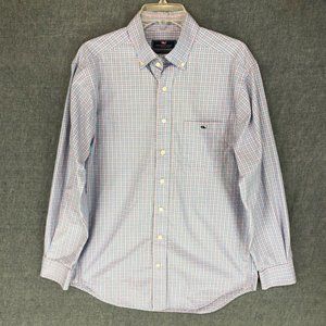 Vineyard Vines Tucker Shirt M Button Up Long Sleeve Plaid Pink Logo Whale Mens